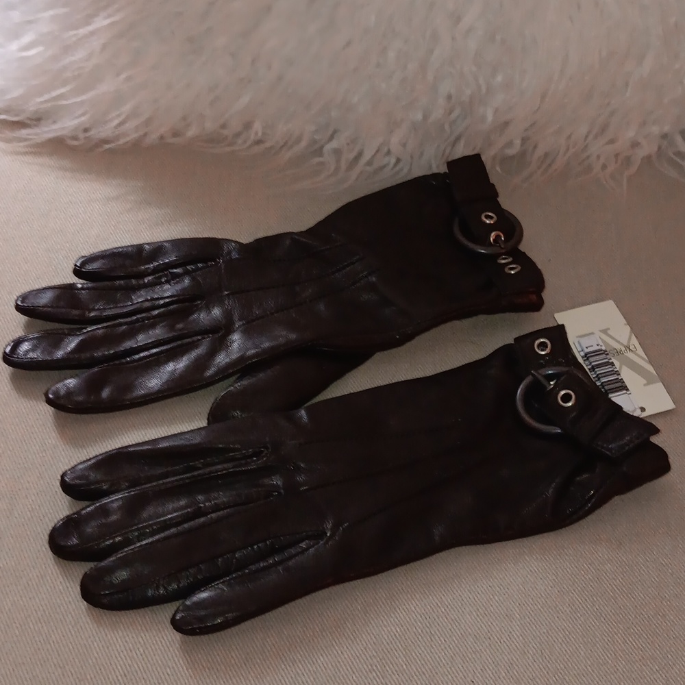 Express brown leather cashmere lambswool lined gloves NWT